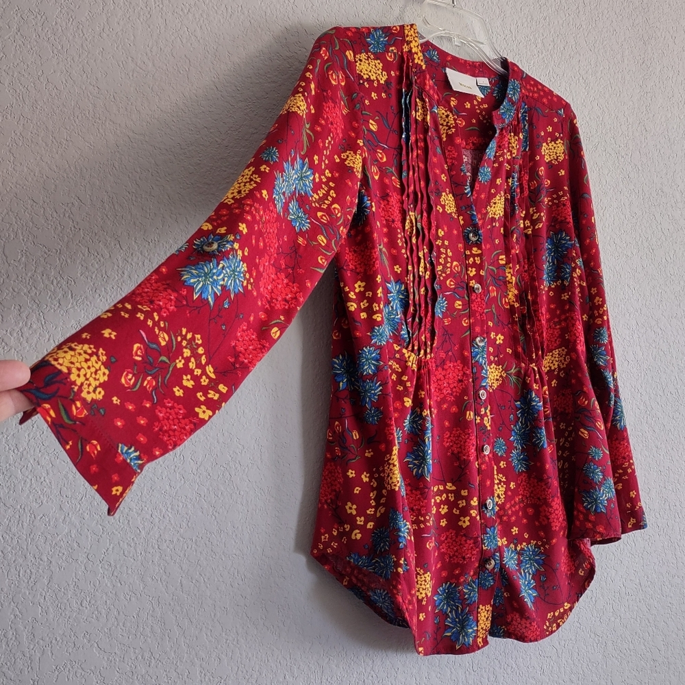 Anthropologie Maeve Size S Floral Viscose Longsleeve Top Shirt Tunic - Picture 5 of 10